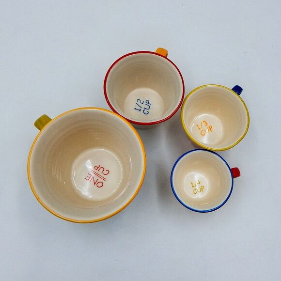 Pier 1 Imports Mandala Medallion Measuring Cup Set of 4 Stoneware Mug Handle - Picture 5 of 8